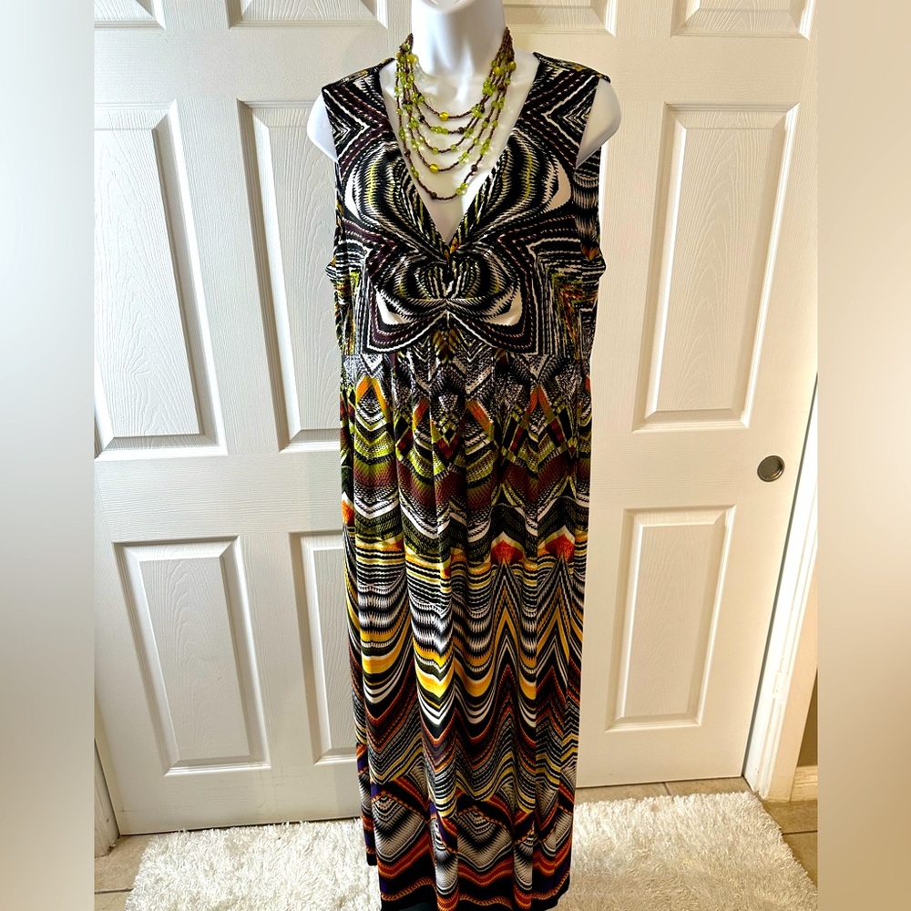 Chico's Multicolor Chevron Maxi Dress - Black, White, Yellow, Green, Orange